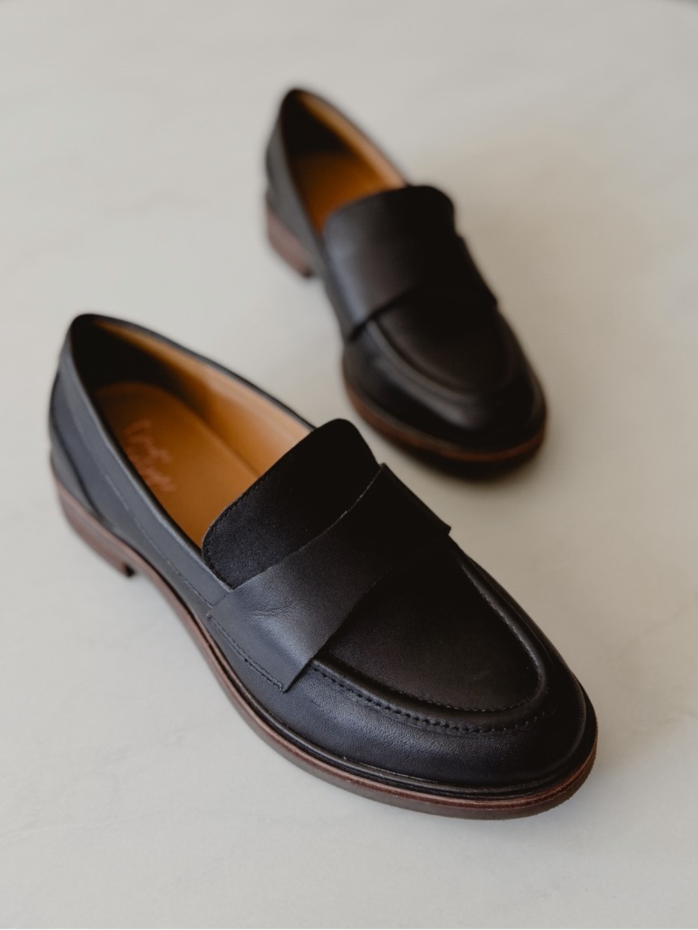 Crown Vintage Black Leather Loafers Size 6 Classic Minimal